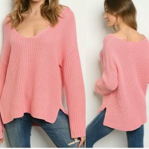 Pink v elongated neck Sweater S M